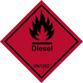 Diesel, UN1202, safety sign - 3mm Aluminium sign (300mm x 300mm)