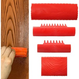 Attrezzo per venature del legno, attrezzo per pittura in gomma per decorazioni murali,rosso, (4 pezzi)