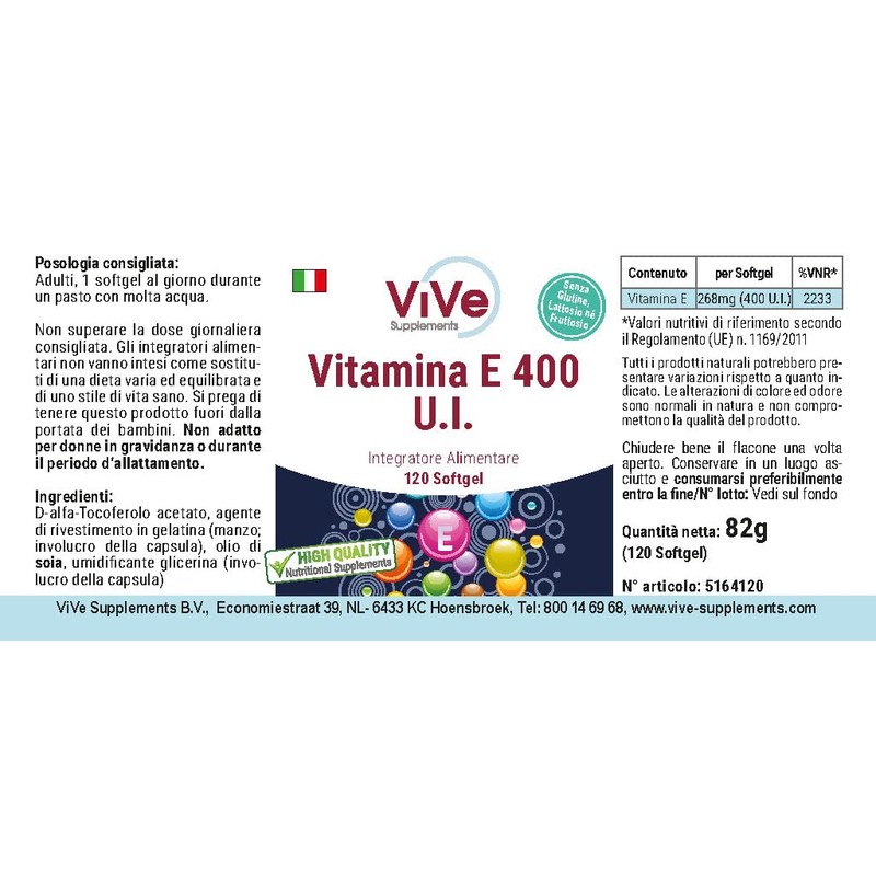 Vitamin E 400 IU - 120 Softgels for 120 Days