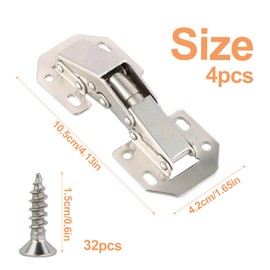Duronge Pack of 4 Cabinet Hinges, Hidden Screw-On Hinges with Spring, Opening Angle 90° Kitchen Cabinet Door Hinges, No Slot Required Hinges with Screws (113 x 43 mm)