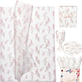 Floral Tissue Paper, White with Pink Gladiolus Flowers Pattern- 30 Sheets, 20x14 In, Gift Wrapping Tissue Paper for Gift Bags, Bouquet Packaging for Wedding Baby Shower DIY Crafts Birthday Party Decor