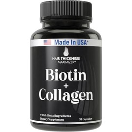 Hair Thickness Maximizer- “Suplementos de Biotina y Colágeno 10000mcg Biotina + Colágeno Bovino Avanzado 2en1 Crecimiento del Cabello +