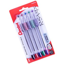 Pentel R.S.V.P. Ballpoint Pen, Everyday Writing, Office Supplies, School Supplies, Long Lasting 1,400m Writing Distance, 0.7mm Medium Point, Assorted Ink, BK90BP5M, 5 Pack