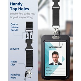 Uniclife Pack of 3 ID Sleeves with Double-Sided Windows, Vertical Card Holder with Removable Lanyard Strap, Plastic Card Protector for Office, School, Credit Cards, Access Cards, Driving Licenses, ID