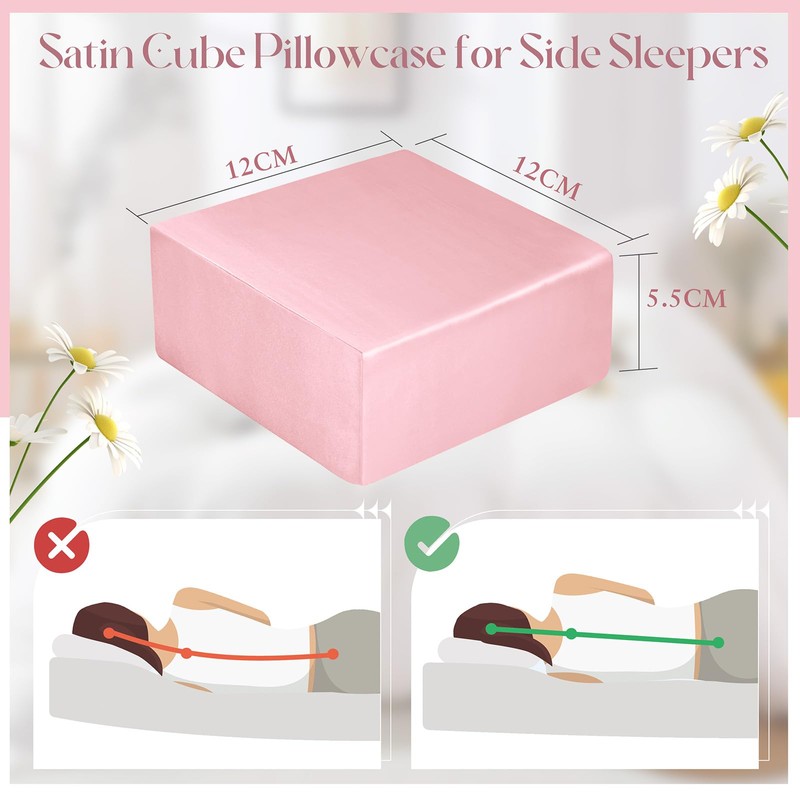 VACVELT Satin Cube Pillow Case for Side Sleepers, Pink Satin