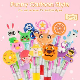 Vaktop Multicoloured Pens, 15PCS Multi Coloured Pens All in One with 4 Vivid Ink Colours, Novelty Kids Pens for School Class Perfect Stationery Gifts