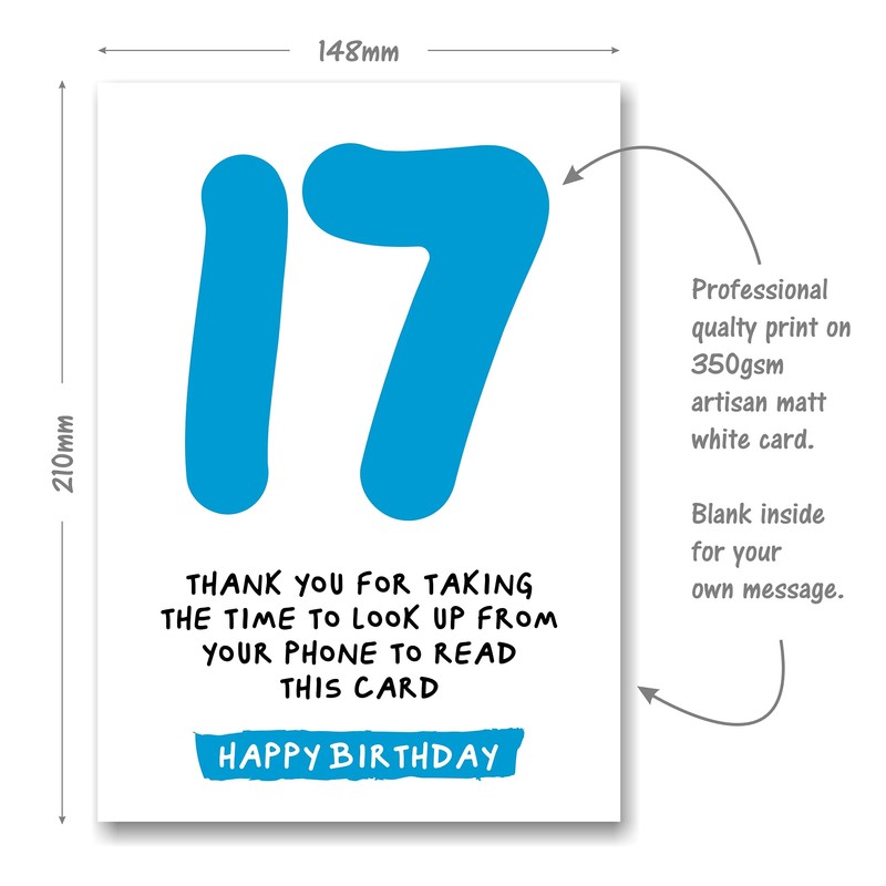 17th Birthday Card - Funny Joke for 17 Year Old