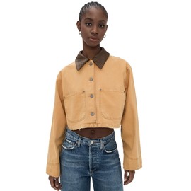 AFRM Women's Wrenley Workwear Cropped Jacket, Beige Khaki, Tan, L