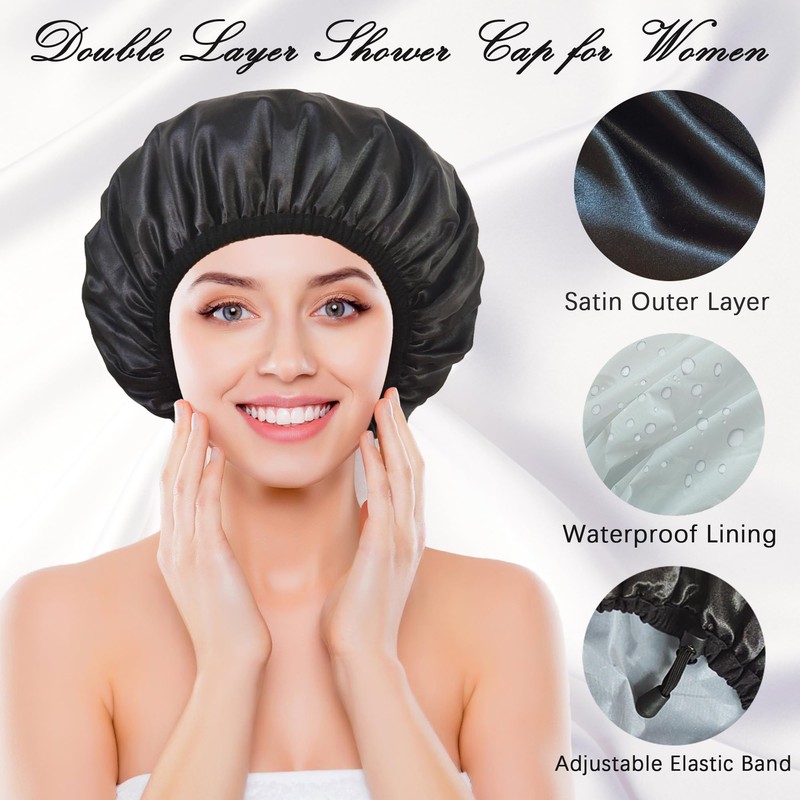 Shower Cap for Women, Large Shower Caps Reusable Waterproof with