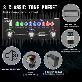 LEKATO Multi Effects Guitar Pedal, Rechargable Electric Guitar Effects Multi Pedal Support Recording,Bluetooth 5.0, with IR Loading 9 AMP Models, Delay Reverb Distortion Overdrive Portable Electronics:_for Bass (Tank-B Pedal),Silver