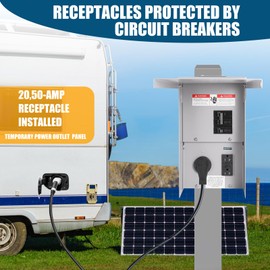 BOBUY Temporary Power Outlet Panel, RV Circuit Breaker Box with 50 amp+GFCI 20 amp Receptacle Installed, RV Electrical Outlet Panel with Breaker, RV Power Outlet Box Weatherproof (50+20 amp)