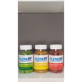 Kit C/3 Botes Gomitas Biotina, Ca, Multivit 50 Pzs. Plenlife Sabor Frutos + tropical + piña
