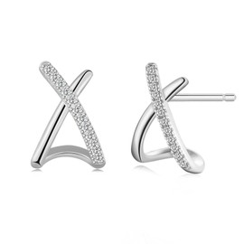 Earrings Silver/Gold for Women Girls Small Stud Earrings with 5A + Cubic Zirconia for Jewellery Gifts, White Gold