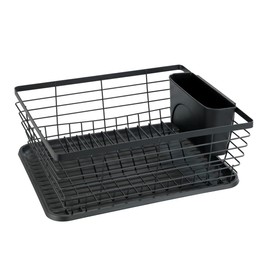 Wenko Drip Dish Drainer, Dish Drainer Ideal for Sitting beside the Sink, Powder Coated Metal and Plastic, 36 x 15 x 30.3 cm, Black