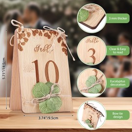 Chunful Wooden Wedding Table Numbers 1-10 for Wedding Reception, 4"x6" Rustic Eucalyptus & Floral Table Number Double-sided Signs for Centerpiece, Banquet, Party Decoration (Leaves Style)