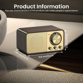 Retro Radio with Bluetooth, Nostalgia Radio Small, Bluetooth Radio Retro, 5 Watt Speaker, Vintage Radio, Suitcase Radio, Kitchen Radio with AUX/USB, TF Card Slot, Radio for Kitchen, Bedroom, Office