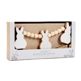 eBoutik - Cute Farmhouse Wooden Easter Bunny Garland Decorative Bunting with Beads - Spring Home Decor for Mantle, Table or Stairs (White, 2M)