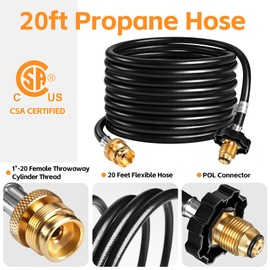 GasSaf 20 FT Propane Hose, Propane Connect Hose for RV to Gas Grill, Fits All 1Lb Portable Gas Appliances for Weber Q Grills, Coleman Stoves, Blackstone Griddles & More