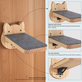 ESPETS Natural Solid Wood Cat Wall Floating Steps Set of 3 - Wall Mounted Wooden Cat Climbing Shelves and Perches, Kittty Stairs Ladder - Easy Install, Holds up 30lbs