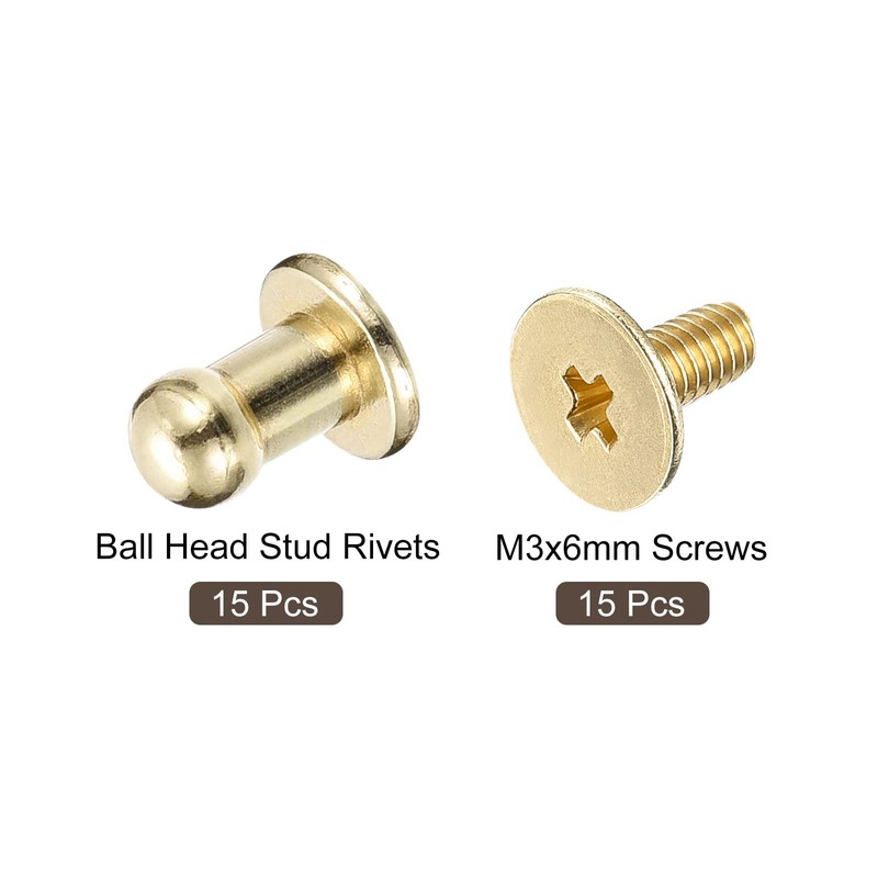 sourcing map 4mm Ball Head Stud Rivets Screw Back, 15Pack