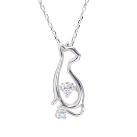Mirai Angel MIP11005CZ Women's Birthstone Necklace, Finest Zirconia, Dancing Stone, Cat Pendant, March: Aquamarine