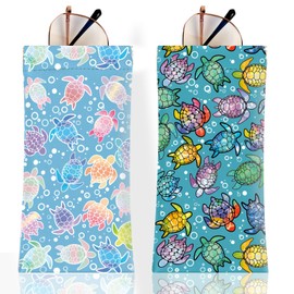 2Pcs Sunglass Eyeglass Glasses Case Soft PU Leather with Cleaning Cloth Soft Sunglasses Case Cute Aesthetic Portable Travel Glasses Pouch Bag for Men Women Girls（Colorful Turtle Pattern