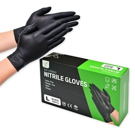 HANWOO Nitrile Gloves, Food Sanitation Law Compliant, Black, 100 Pieces, Powder Free, Embossing Fingertips, 9.4 inches (240 mm), Commercial Use, Disposable Rubber Gloves for Cooking and Cleaning