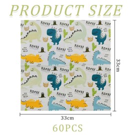 60 Sheets of Dinosaur Tissues, Cute Cartoon Printed Tissues, Table Decoration Tissues, Party Tissues, Children's Tissues