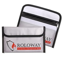 ROLOWAY Small Fireproof Bag (5 x 8 inches), Non-Itchy Fireproof Money Bag, Fireproof Wallet Bag, Cash Fireproof Bag Set for Valuables - Passport, Currency & Keys (2-Pack Silver)