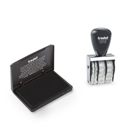 Trodat Classic Stamp Set 1010 for Daily Office Supplies - Imprint Size 26 x 4 mm, Font Height 4 mm, German, Date Stamp Including Ink Pad Black, Size 9 x 5 cm