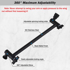 Happywins 12-Inch Shower Head Extension Arm, Adjustable Shower Extension Arm, Stainless Steel Shower Arm Extender, Compatible with G1/2 Universal Connector, Black
