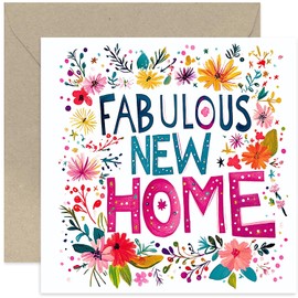 Fabulous New Home Greeting Card for Friends - Beautifuly Designed Housewarming Gifts for Family - New Home Present for Couple - Colourful Flower Illustration - Blank Inside with Envelope