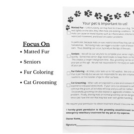 Grooming Pet Release Forms (100 Sheets, 5.5" X 8.5") Dog Grooming Salon Must Haves Address matted Fur, Senior Dogs,Fur Coloring, and Cats