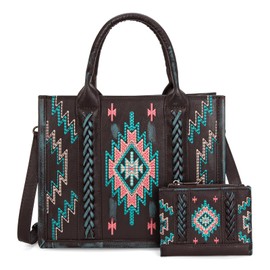 Montana West Aztec Handbag Embroidered Distressd Leather Tote Bag for Women With Wallet Set MW1317G-8899WTQ