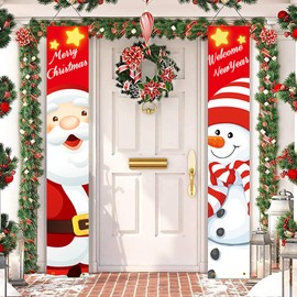 Drochin Christmas Porch Banner - Merry Snowman Banner - Interior Decorative Porch Hanging Christmas Decorations, 70.8 in. x 11.8 in.