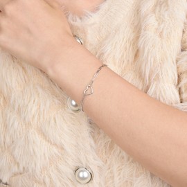 Candyfancy Heart Bracelet for Women 925 Silver Heart Silver Bracelet Adjustable Bracelets Bracelet Gifts for Women Girls Girlfriend Mum, Sterling Silver, No gemstone