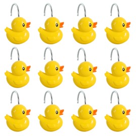 CTOHN 12-Piece Duck Shower Curtain Hooks, Cute Yellow Stainless Steel Decorative Shower Hangers Rings for Bathroom Decor