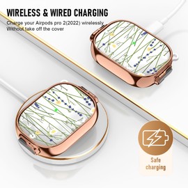 Maxjoy for Cute Airpods Pro 2 case with Safety Lock,Compatible Airpods Pro Case 2nd/1st Gen,Compatible Green Flower Stem AirPods Case Cover for Women Girly with Keychain-Transparent