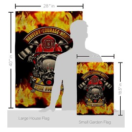 USBrotherhood Bravery Firefighter Burlap Garden House Flag-Set Armed Forces Firefrighter Fireman Fire Department Rescue Red Line Hero Support Banner Small Yard Gift Double-Sided, Made in USA