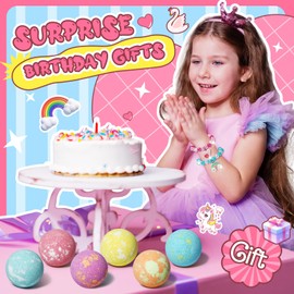 Unicorn Bath Bombs for Kids Girls with Toys Surprise Bracelet Inside, 6pcs Bubble Bath Kids Girls Toys Age 6-8, Christmas Stocking Stuffers Birthday Gifts for 3 4 5 6 7 8 10 Year Old Girl