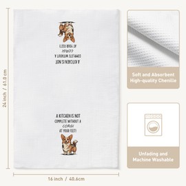 Corgi Kitchen Dish Towels Gift for Women Mom Corgi Lovers, Funny Hostess Tea Towel Gift, Hand Towel Corgi Gift for Christmas Mother's Day,A Kitchen is Not Complete Without A Corgi at Your Feet