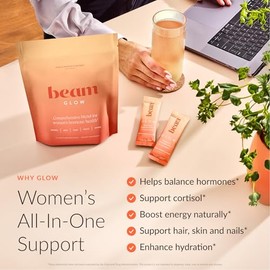 BEAM Glow Women's Wellness Supplement, Cortisol Support with Ashwagandha for Women, Daily Vitamins for Cycle Health, Mood, Energy & Stress Support wit