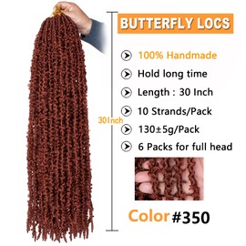 ZRQ 2 Packs 30 Inch Butterfly Locs Crochet Braids Hair, Pre-looped Ginger Distressed Faux Locs 350 Goddess Locs Handmade Boho Soft Locs For Women (2 Packs 350#)
