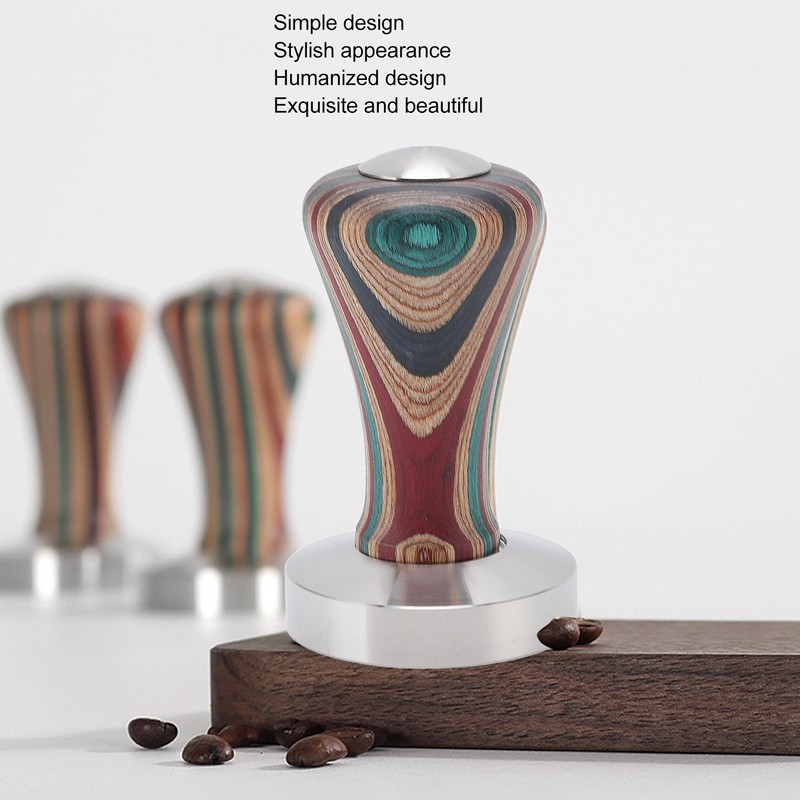 Colorful Wood Coffee Flat Tamper Stainless Steel Base Powder Hammer