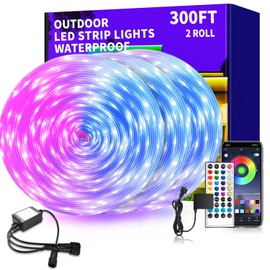 vimeepro 300 ft Outdoor LED Strip Lights Waterproof,IP68 Waterproof LED Light Strips with Remote,App Control Music Sync RGB Outdoor LED Rope Lights,LED Lights for Bedroom,Roof,Deck,（2 Rolls of 150ft）