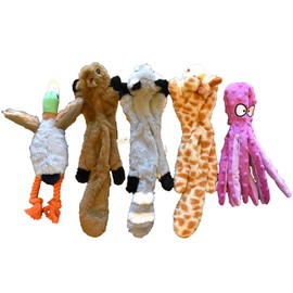 Stuffing Free Dog Toys, Plush Chew Toys for Small to Medium Dogs, Squeakers and Crinkle Liner for Interactive Play for Your Active Fur Baby, Bite Resistant 5 Pack