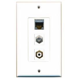 RiteAV 1 Port RCA White 1 Port Coax Cable TV- F-Type 1 Port Shielded Cat6 Ethernet Wall Plate Oversized Jumbo MIDI