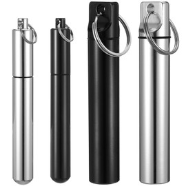 Heclia 4PCS Metal Portable Toothpick Holder Mini Toothpick Container Small Travel Box with Keychain Dental Pick Holder Toothpicks Dispenser Aluminum Alloy Pocket Toothpicks Cases For Outdoor Picnic