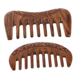 FRCOLOR 2pcs Hand Carved Black Sandalwood Wide Tooth Scalp Massage Comb with Floral Patterns Gentle Detangling Brush for Thick Curly Hair Natural Wooden Hair Care for Women and Men