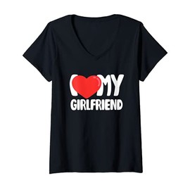 Womens I Love (Heart) My Girlfriend T-Shirt - Bubble Letters Design V-Neck T-Shirt